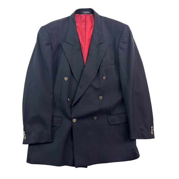 vtg Oscar De La Renta 44L Navy Blue Double Breasted Blazer Jacket Sport Coat Men